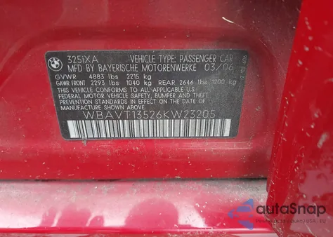 2006 BMW 325 Xit from USA, damaged, VIN WBAVT13526KW23205